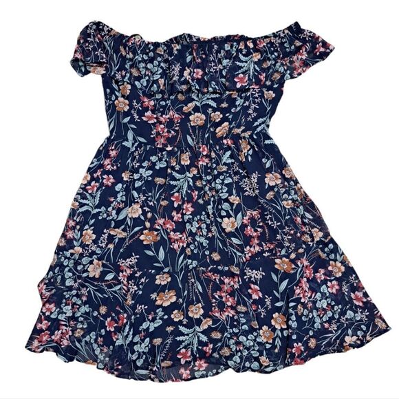 Lulu's Floral Print My Favorite Off The Shoulder Dress Navy Blue Small NWT - Picture 5 of 14